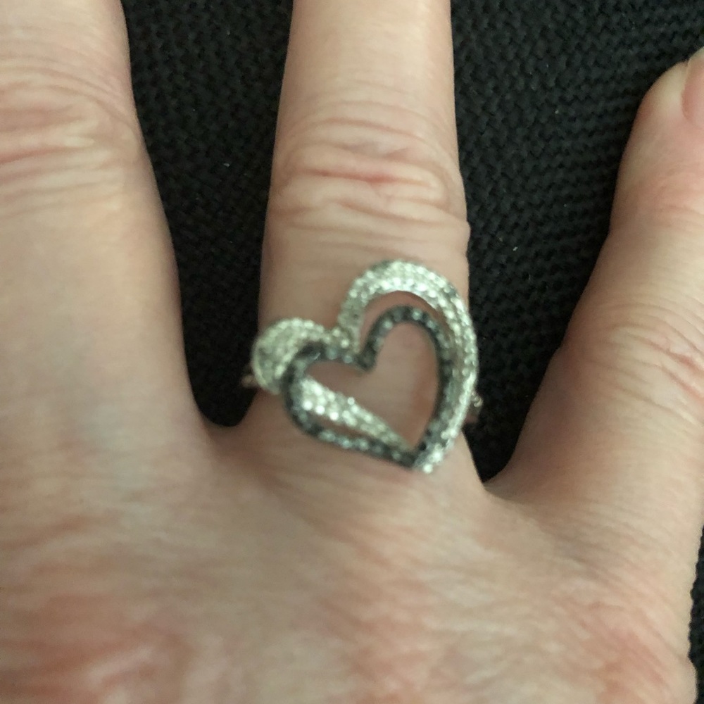 .925 Silver Open Double Heart Diamond Ring